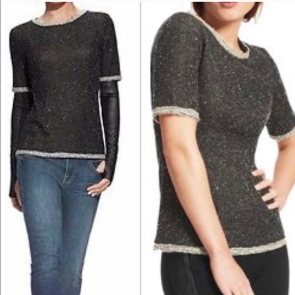 Cabi Coco Shell Top Short Sleeve Tweed Gray Pullover size small - Picture 1 of 8